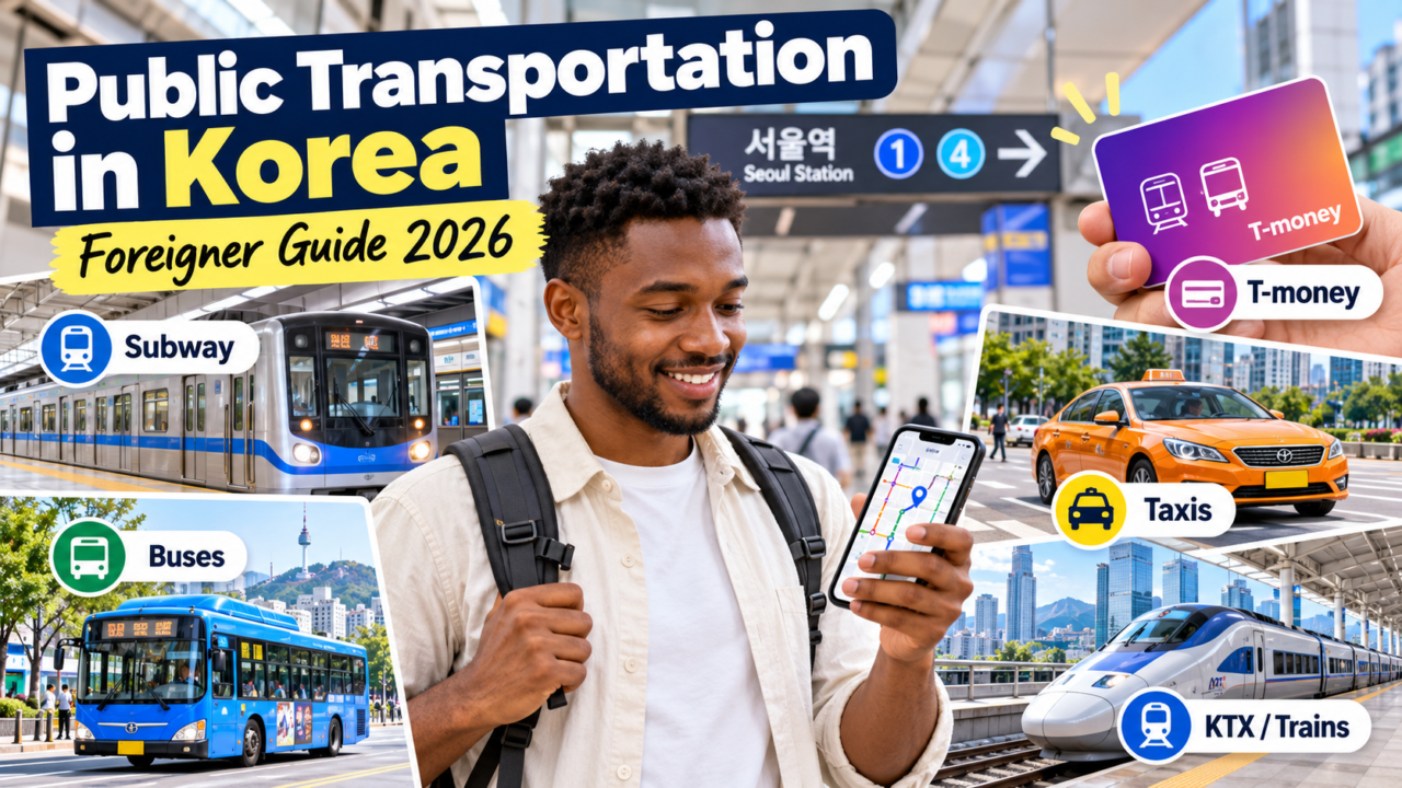 Public transportation in South Korea guide showing subway, bus, taxi, T-money and KTX for foreign residents and visitors