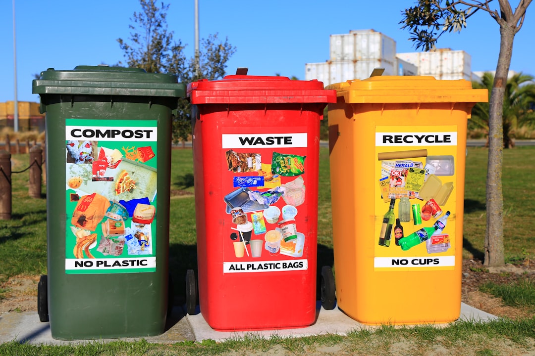 Separate recycling bins representing sorting of household waste and recyclables in Korea